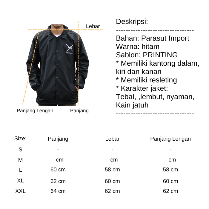 Jaket Coach Jacket Pria Parasut Hitam Los Angeles Windbreaker BGSR