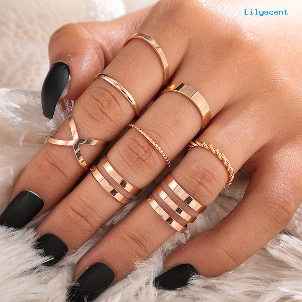 [LS]8Pcs /Set Cincin Fashion Cincin Jari Desain Melintir Geometris Elegan Stackable Untuk Wanita