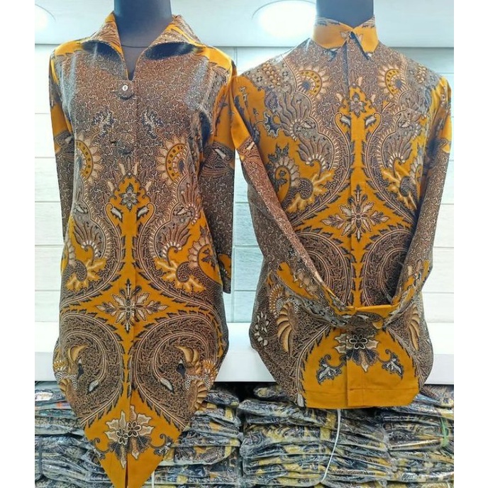 Batik kemeja pria lapis furing bahan katun prima pekalongan size reguler DM kunyit