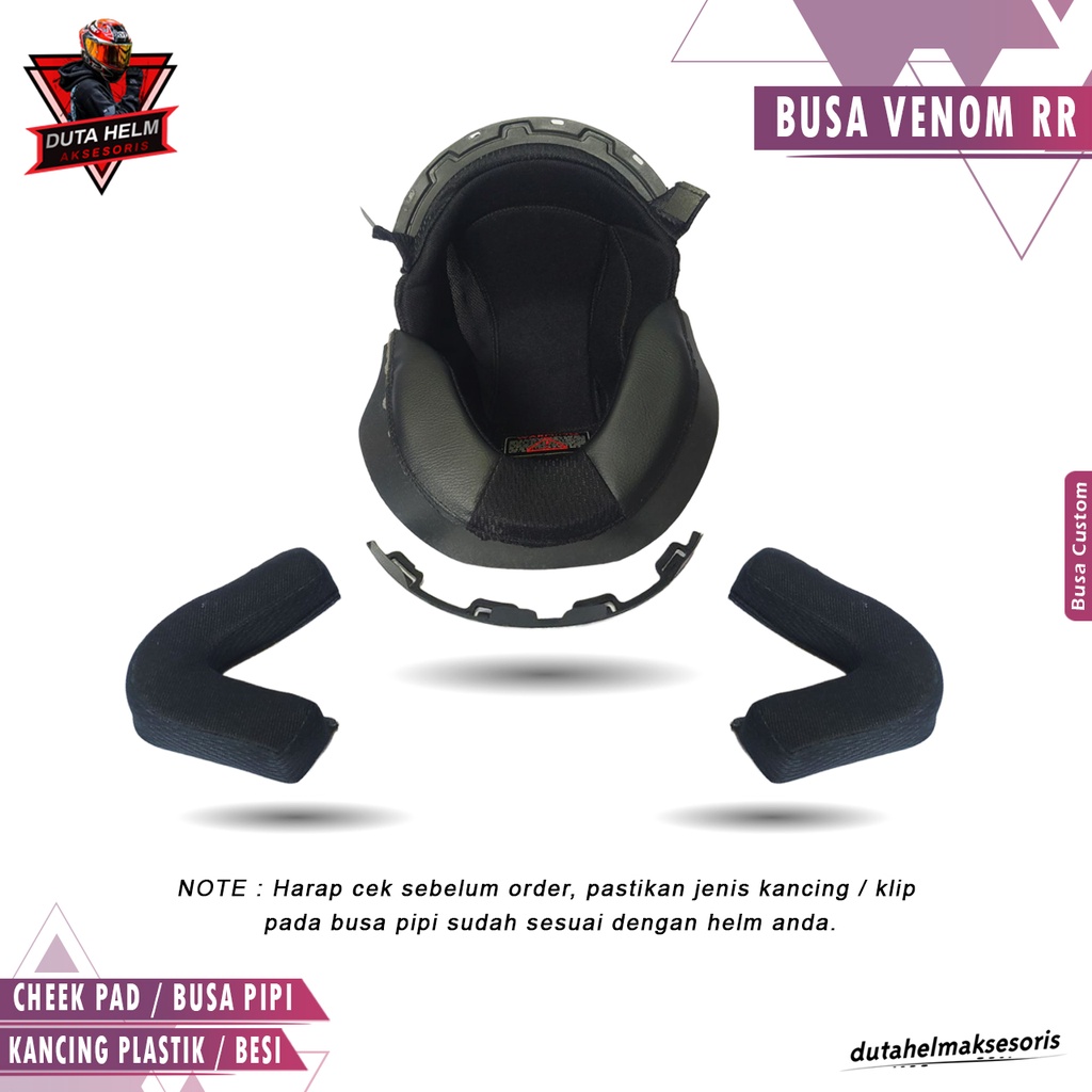 Busa Helm Kyt Venom Rr S M L Fullset Pipi Cheekpad Custom Half Face