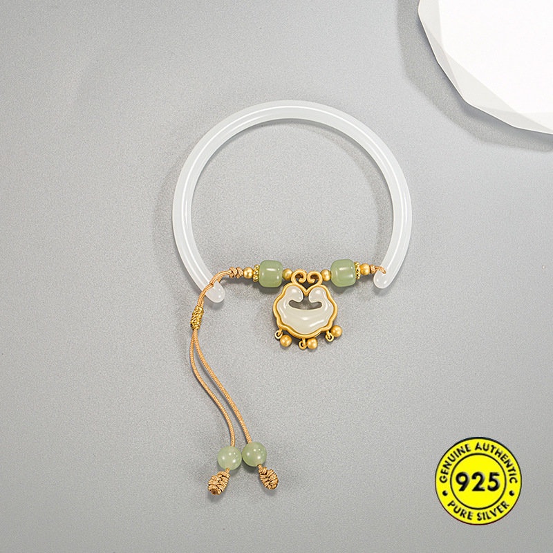 Gelang Batu Giok Hetian Setengah Lingkaran Untuk Pacar Perempuan Safety Lock Tali Gendong U1480
