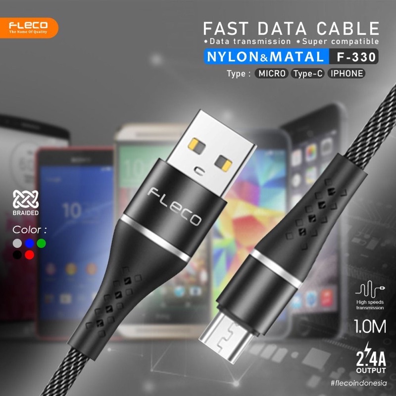 PROMO KABEL DATA FLECO F330 MICRO TYPE C SUPPOR FAST CHARGING 2.4A NYLON METAL PREMIUM Promo Sen