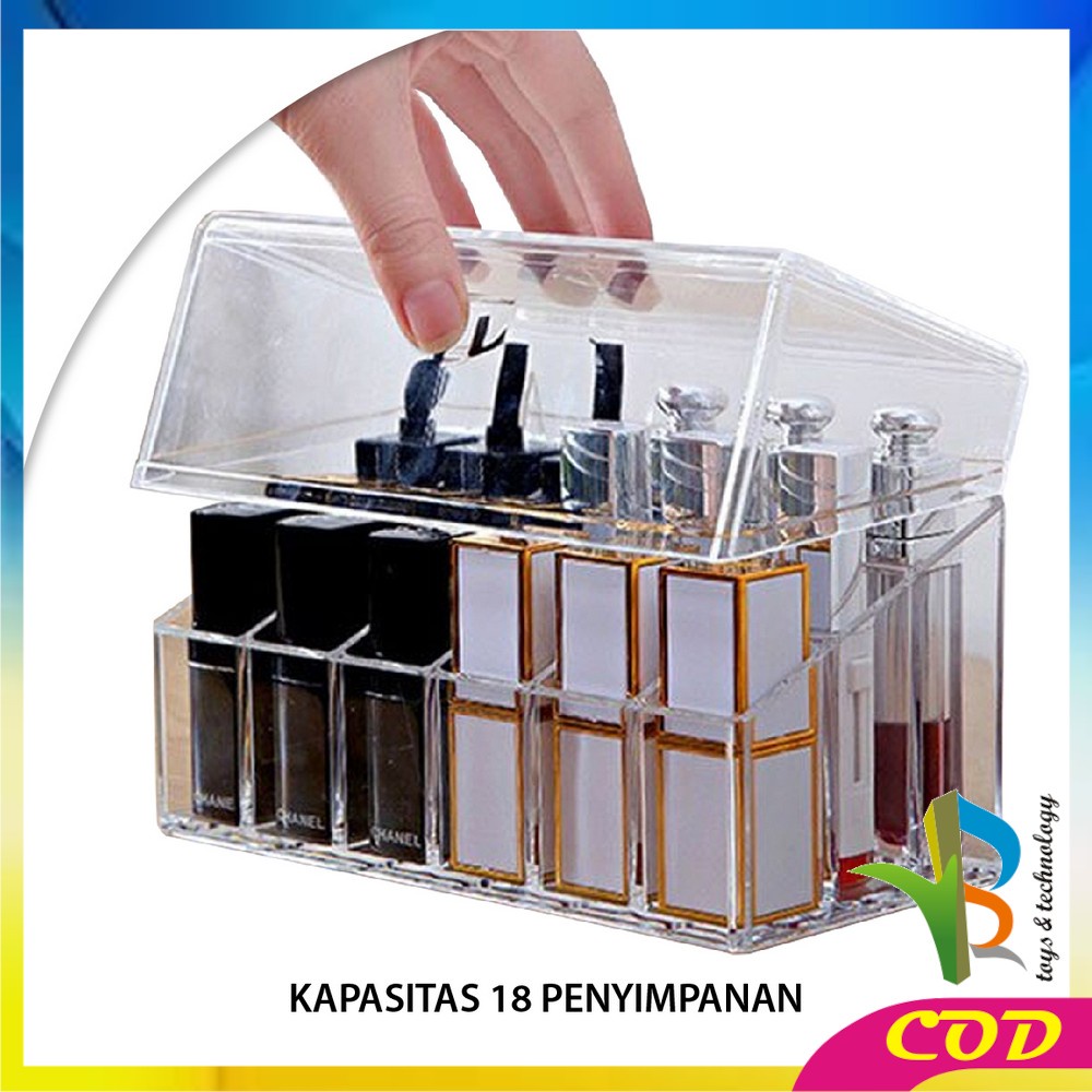 RB-K14 Kotak Lipstik Model Handle 18 Slot / Rak Organizer Kosmetik Tempat Lipstik Bahan Acrylic