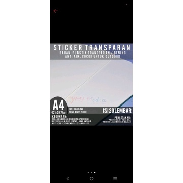 

Stiker Transparant Laminasi A4 isi 20 lembar