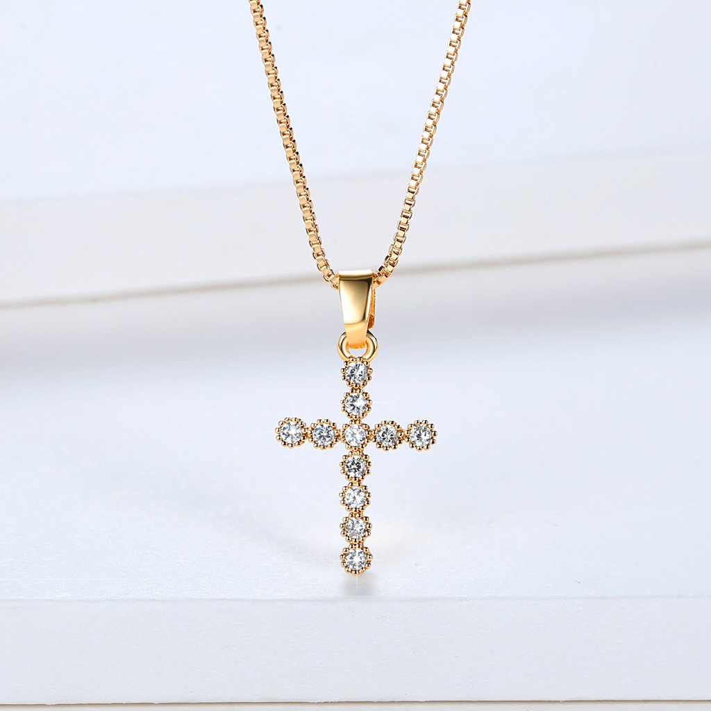 Y886【COD】Kalung Titanium Salib Wanita Lapis Emas Cross Salib Liontin Fashion Perhiasan Anti Luntur