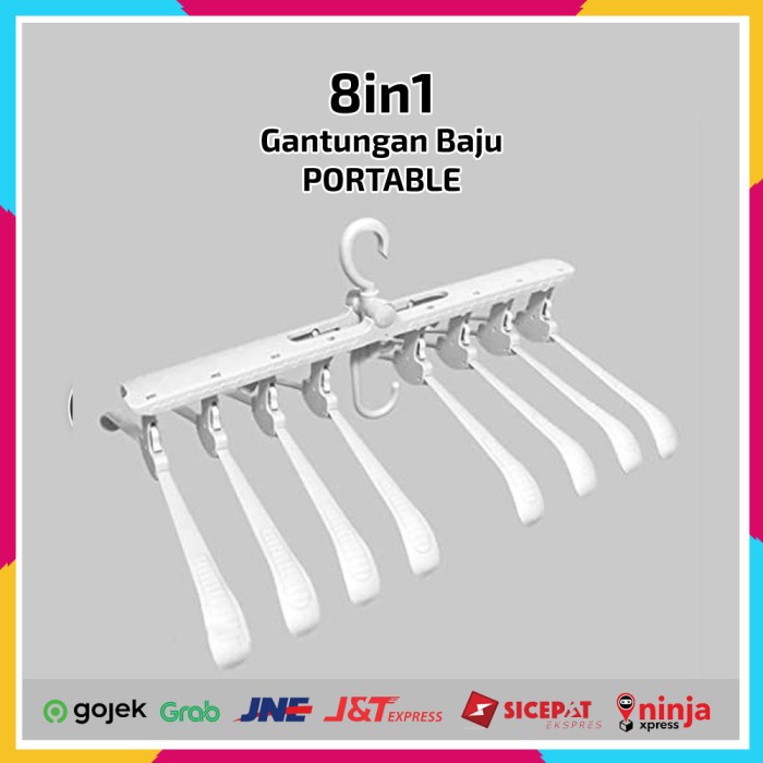 

GANTUNGAN BAJU JEMURAN PORTABLE 8 IN 1 MULTIFUNCTIONAL CLOTHES HANGER