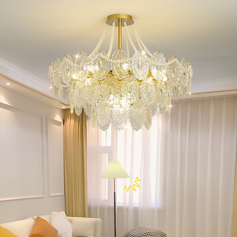 Lampu gantung Prancis Romantis Mutiara Crystal Chandelier Kristal Mewah Kamar Tidur Ruang Makan Ruang Tamu Lampu langit -langit