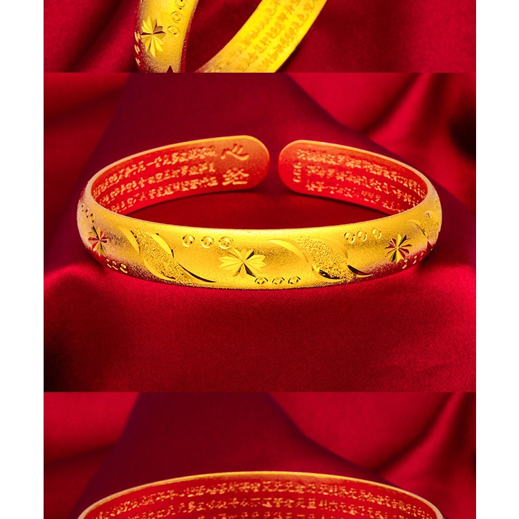 Goldkingdom Perhiasan Fashion Emas Asli Kadar 375 Bangkok Aksesoris Ready Stock Lapis Emas Sandblasted Hati Kuno Sutra Gelang Wanita Yang Dapat Disesuaikan