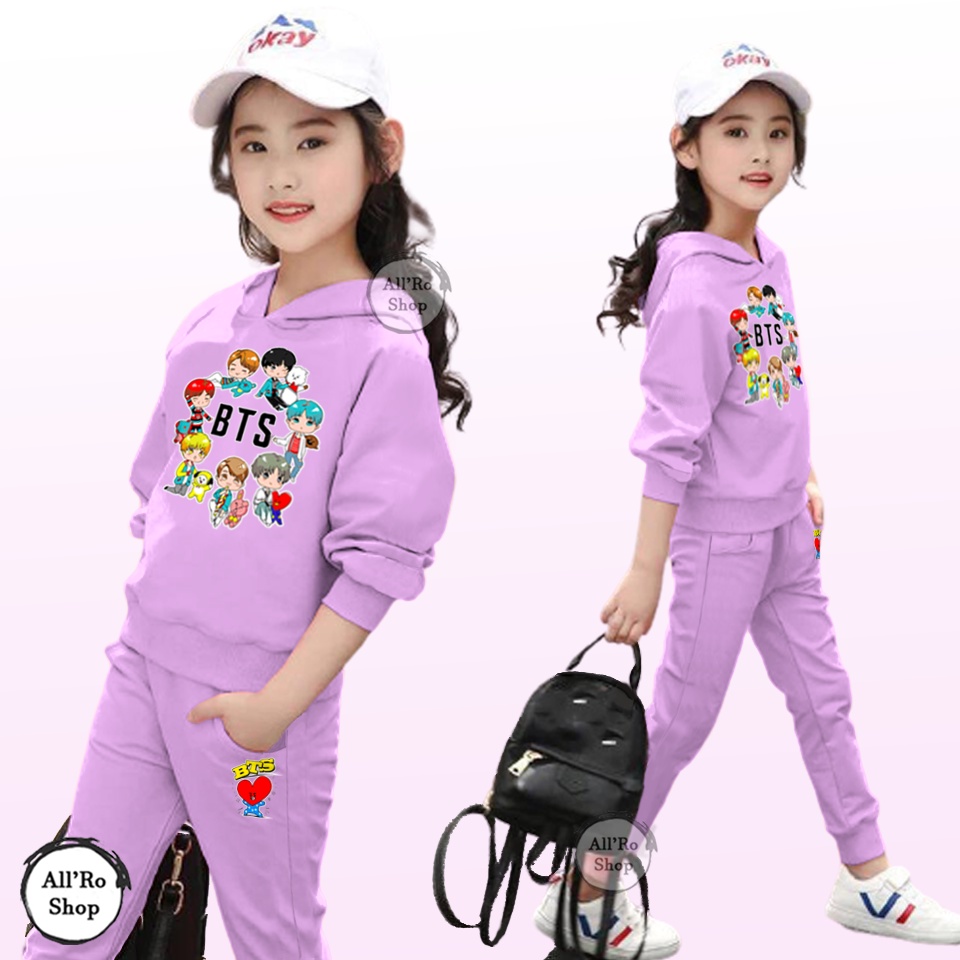 Baju Setelan Anak Olahraga Senam Motif BTS KPOP ARMY Bertudung Hoodie Setelan Anak Lengan Panjang ARS 00052