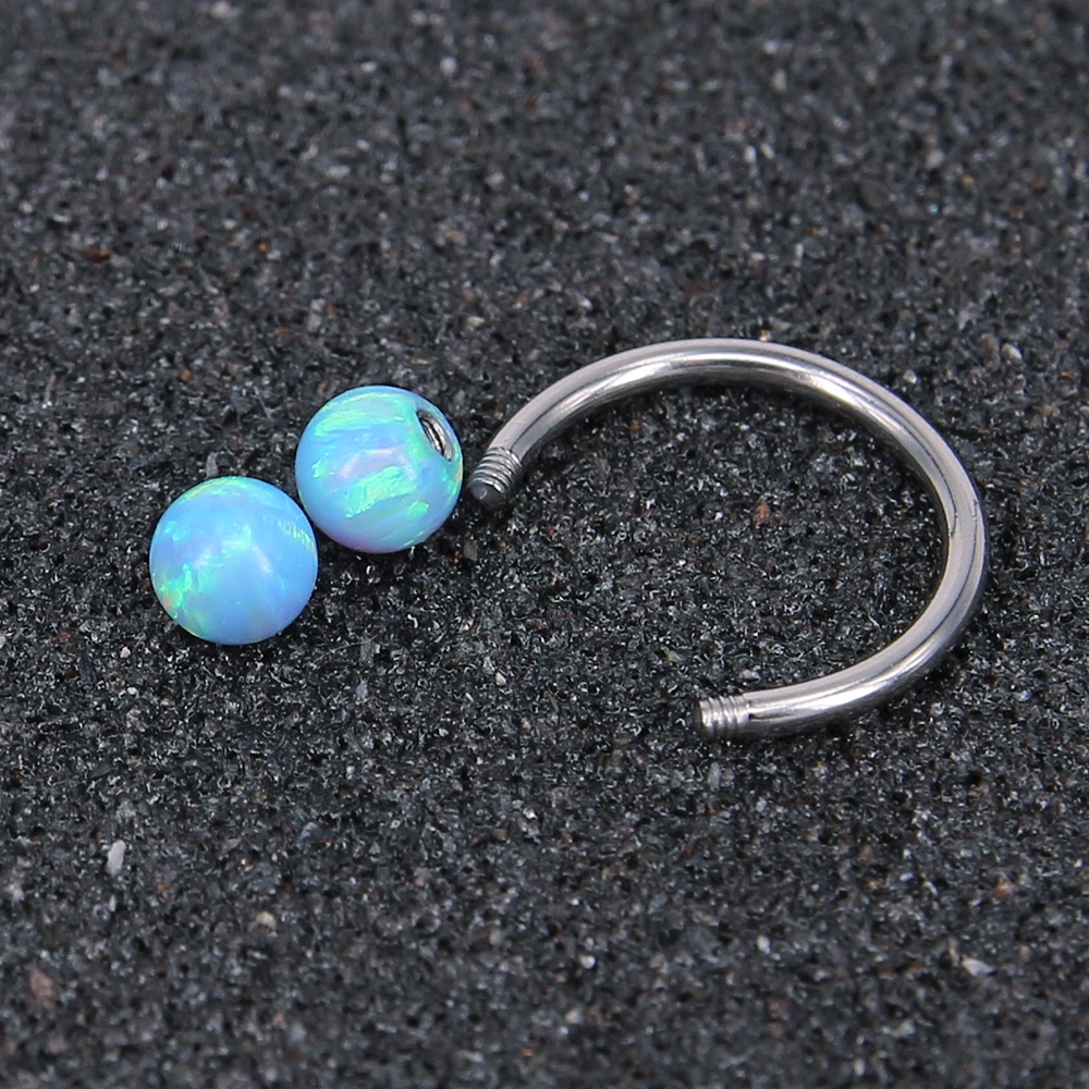1pc 16G Stainless Steel Septum Piercing Clicker Telinga Helix Tragus Tindik Bibir Blue Opal Nose Rings