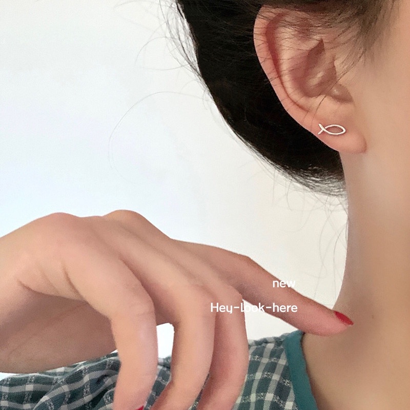 Kami Bunga Korea s925 Perak Berongga Ikan Kecil Stud Anting-Anting Untuk Wanita Perempuan Hypoallergenic Geometris Anting-Anting Kecil Pakaian Sehari-Hari Telinga Perhiasan