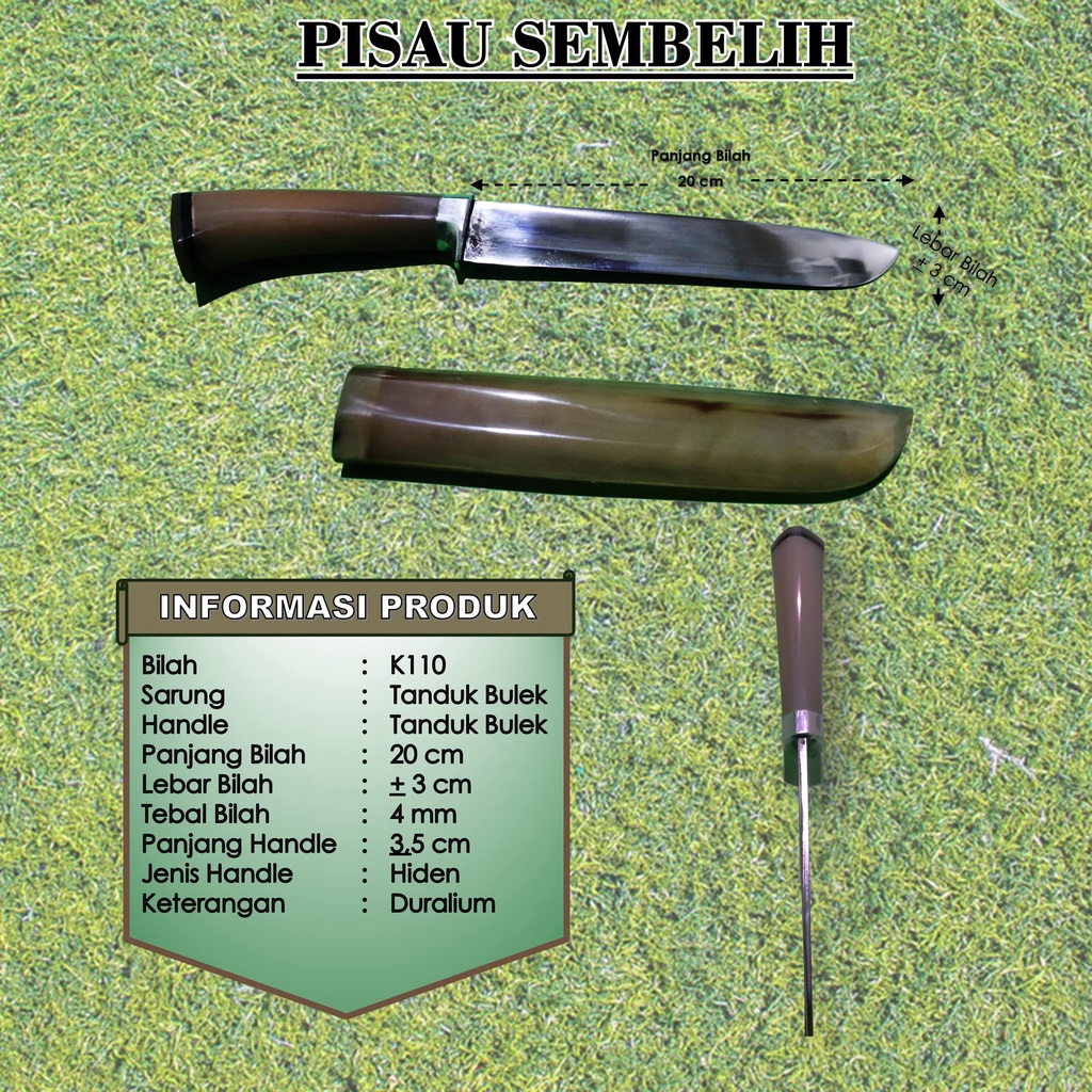 PISAU SEMBELIH, Baja K110 Tanduk Bule, Panjang 20 cm