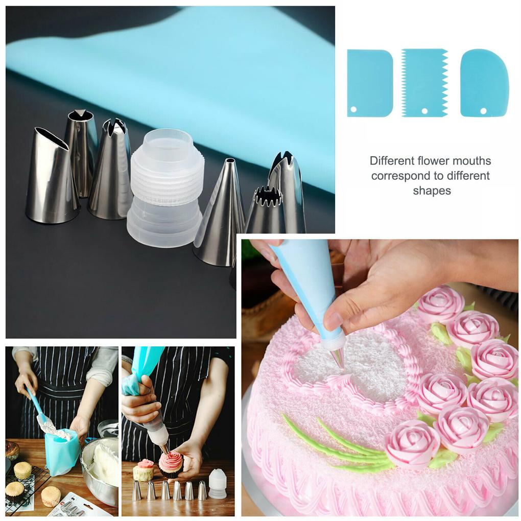 20pcs/set Frosting Kit Dekorasi Kue Icing Bag Scraper Warna Random Food Tong Icing Nozzle Set Alat Baking