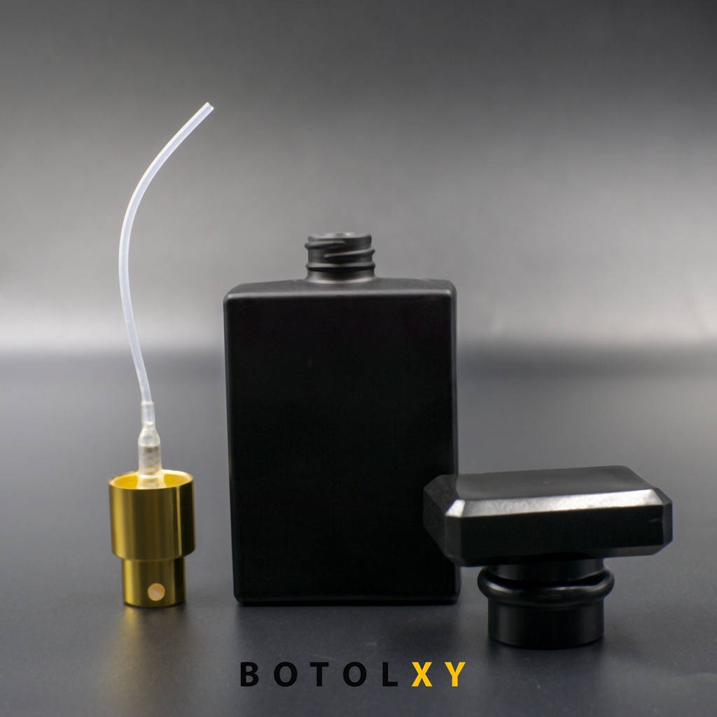 Botol Parfum 30ml Spray Kaca HITAM DOFF Kotak Tebal Isi Ulang - Chnel