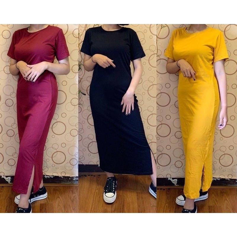 LONG DRESS SPAN KOREAN STYLE Polos Panjang bisa COD