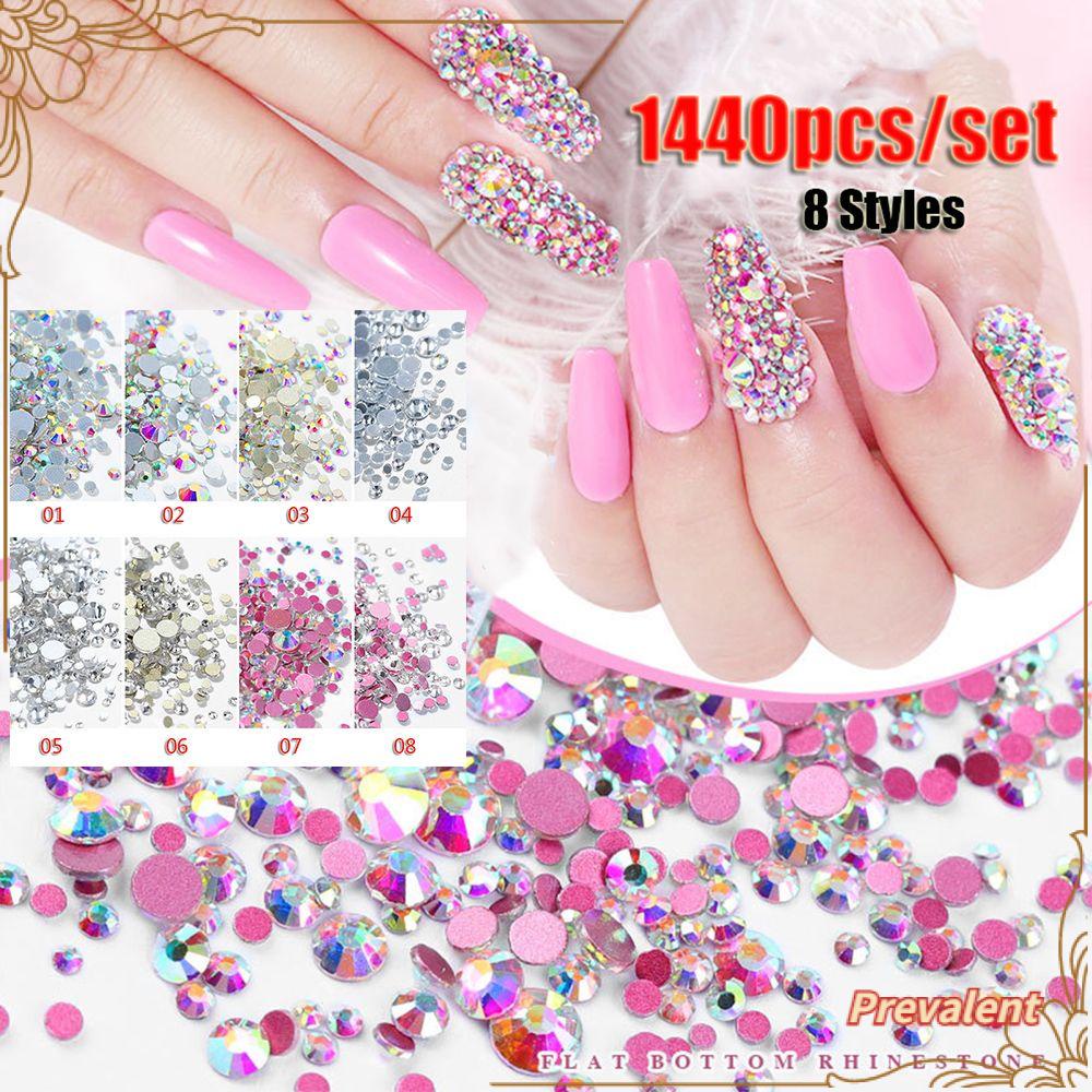 Preva 1440pcs/bag Hiasan Kuku Rhinestones Mix Baru Ukuran Gold/Silver Nail Art Dekorasi