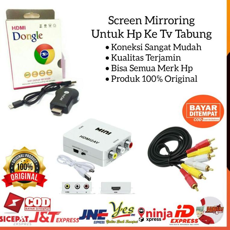 PAKET MIRORING HP KE TV TABUNG / ANYCASH HDMI DONGEL / ANYCAST DONGLE HDMI WIFI / CONVERTER HDMI2AV 