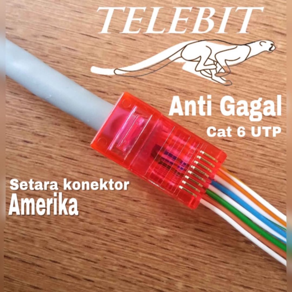 Konektor RJ 45 CAT 6 Kecepatan 1 Gbps Telebit Connector RJ45 EASY CRIMP ANTI GAGAL