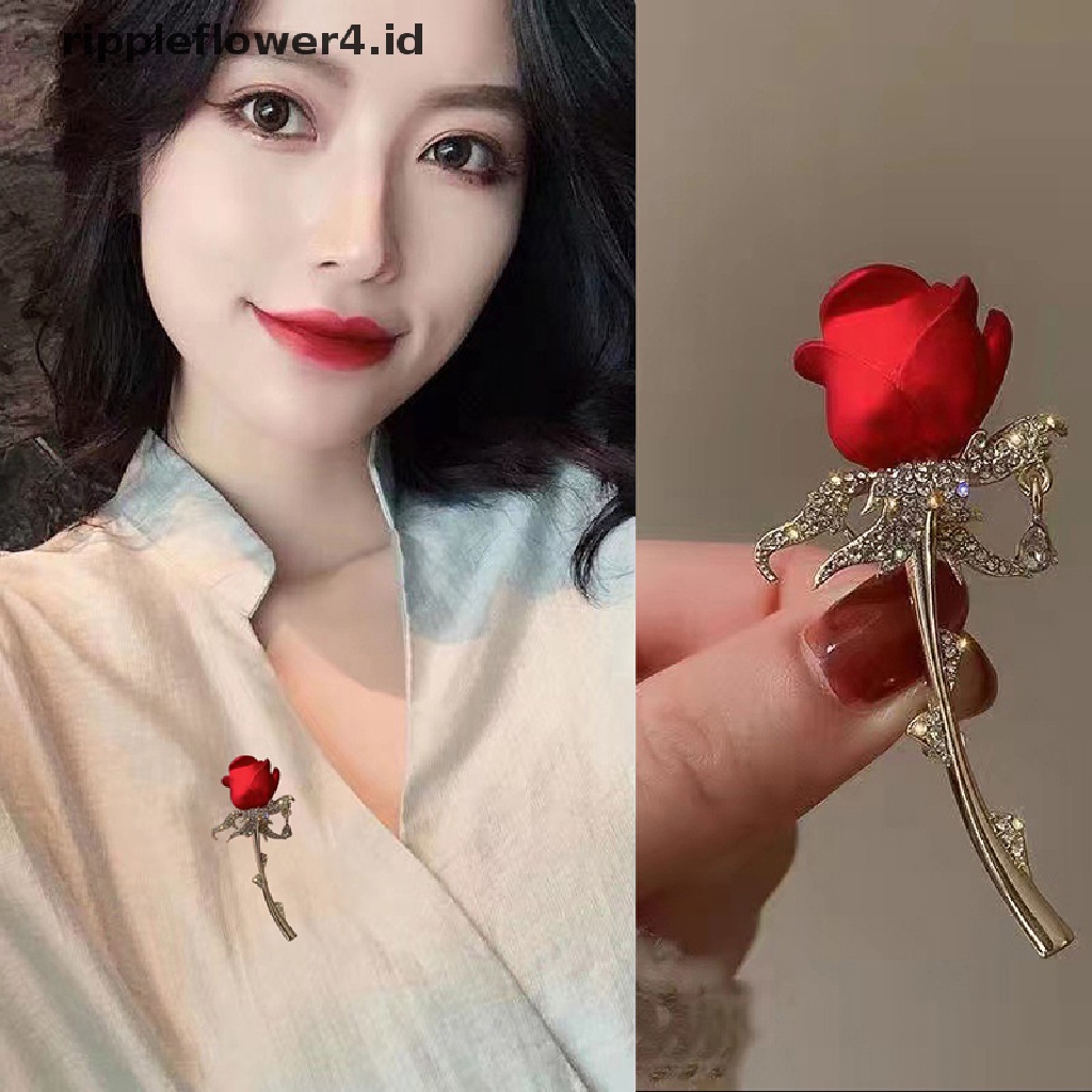 {rippleflower4.id} Mawar Merah Bros Pin Wanita Lencana Kerah Pin Gadis Mantel Jas Baju Dekor~