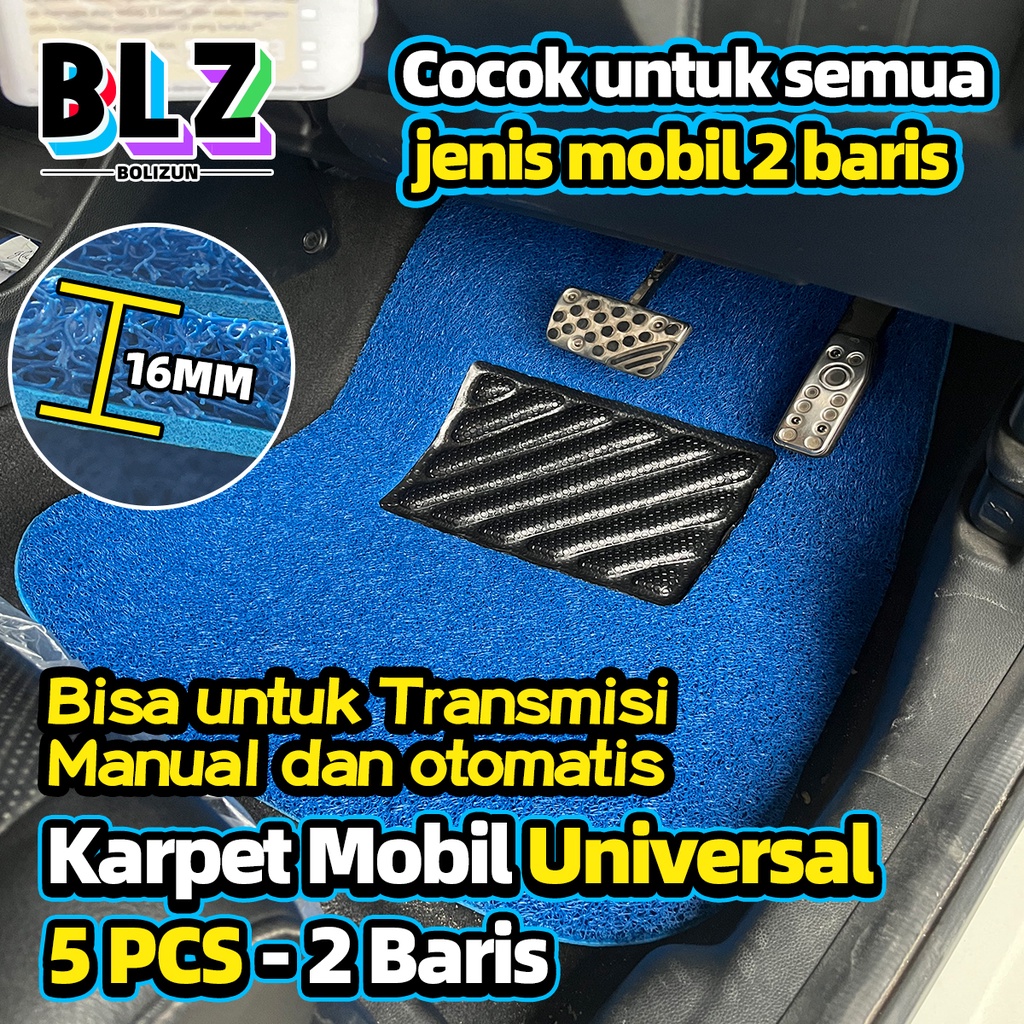 Bolizun Karpet Mobil 5 Pcs 2 Baris Universal pvc mie bihun Penebalan 16MM/ Universal bisa diaplikasikan ke semua mobil