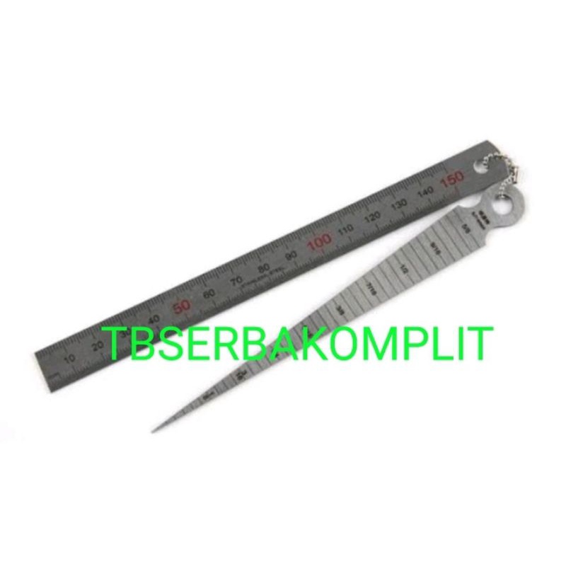 

Penggaris 150mm + Bore Tapper Gauge Set Stainless Steel Ruler 15cm Taper Lancip