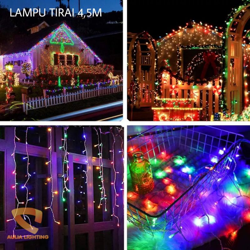 Lampu LED  tirai 4.5m 144 Led Rumbai Tumblr untuk natal tahun baru lebaran ramadhan dekorasi hias kamar tidur rgb Rainbow pink putih kuning biru