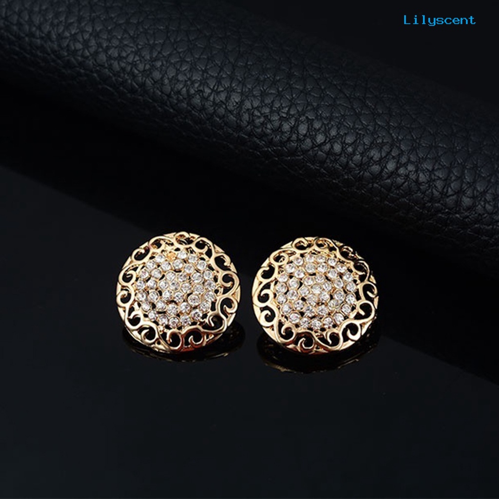 [LS] 4pcs/set Perhiasan Set Hollow Bulat Liontin Berlian Imitasi Dekorasi Alloy Wanita Fashion Perhiasan Set Untuk Hadiah