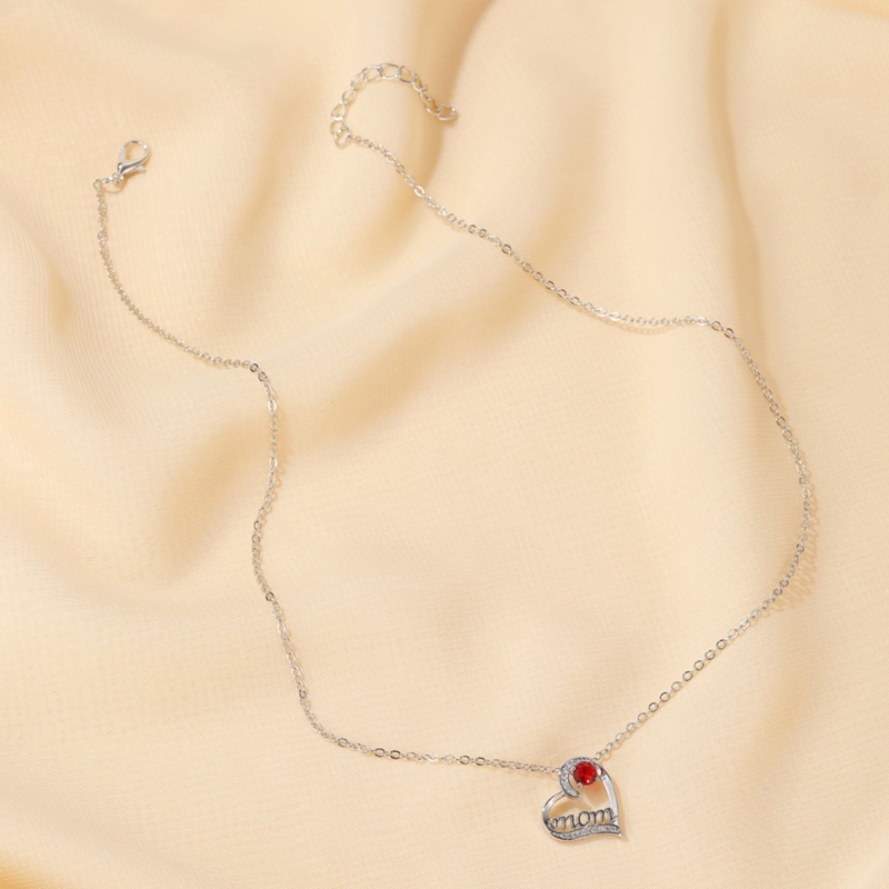 Fancyqube Fashion Cinta Ibu Warna Perak Kalung Merah Hijau Putih Kristal Ibu Berbentuk Hati Kalung Untuk Hadiah Ulang Tahun Hadiah Hari Ibu