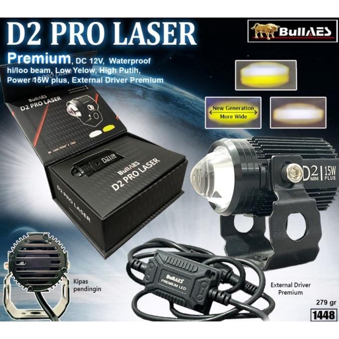 Lampu Tembak Laser D2 PLUS Hi Loo 20 Watt Laser Premium merk BULLAES