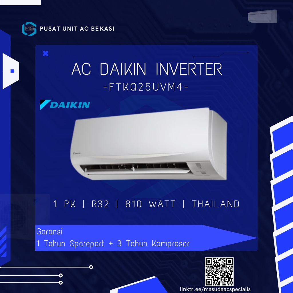 AC DAIKIN INVERTER FTKQ25UVM4 1 PK THAILAND / AC INVERTER 1 PK + PASANG