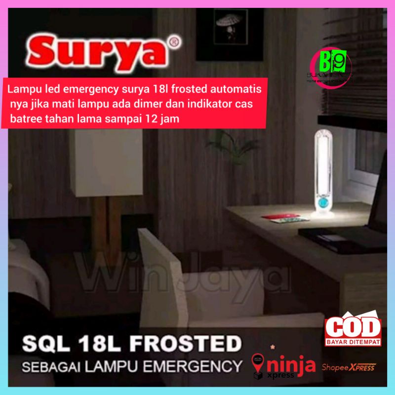 Lampu led emergency surya 18l frosted automatis nya jika mati lampu ada dimer dan indikator cas batr