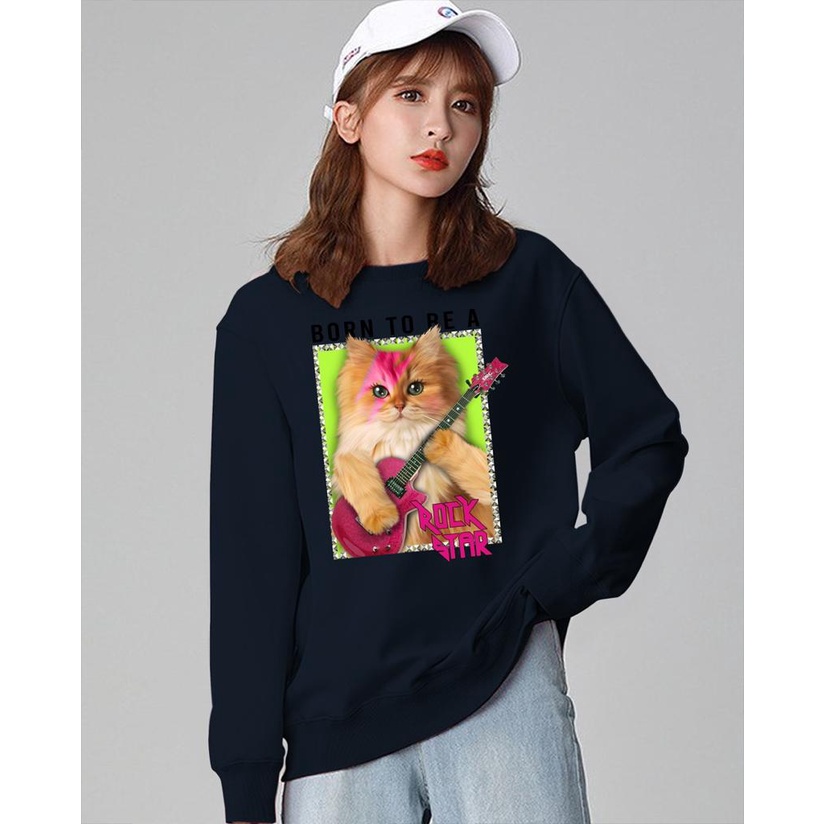 Kaos Lengan Panjang DTF KUCING GITAR / Kaos Sweatshirt / Atasan Wanita / Atasan Wanita Lengan Panjang