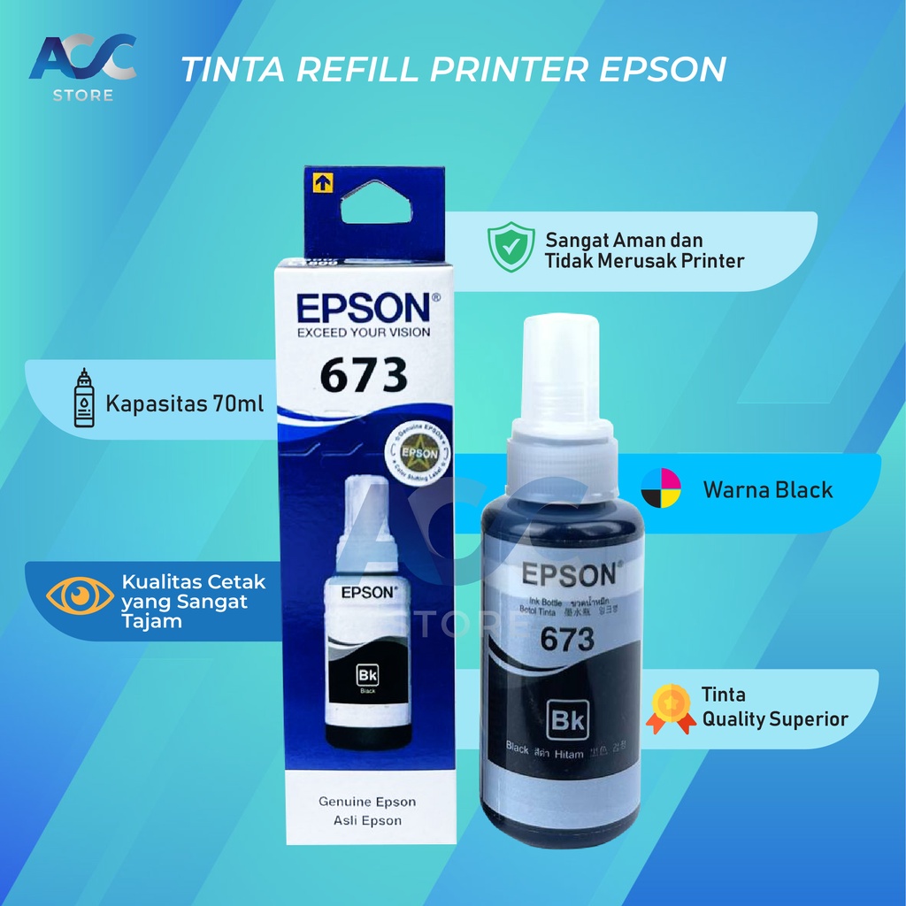 1 SET 6 PCS Tinta Epson 673 Isi Ulang Printer L800 L805 L810 L1800 Premium