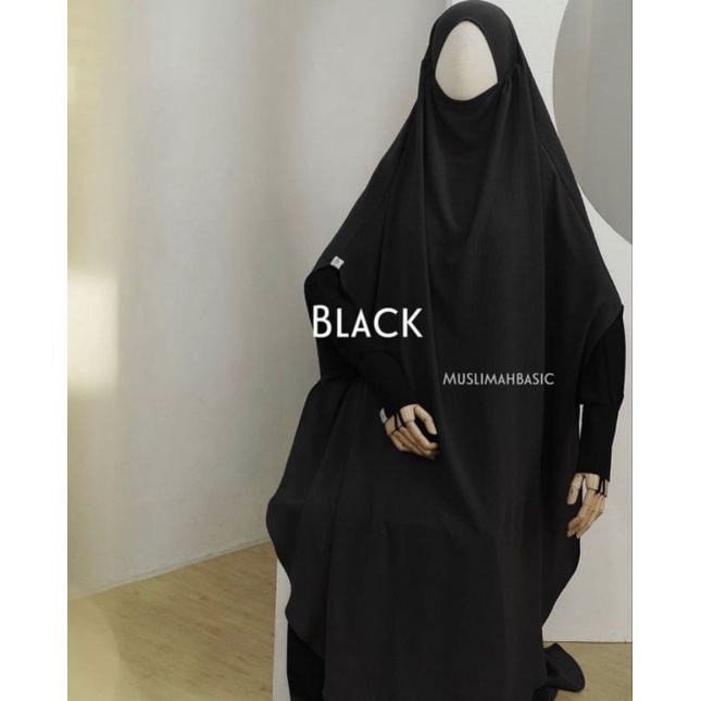 PL/Preloved FK Long Instan Black dan Dark Plum Size L Muslimah Basic Bahan Crinkle