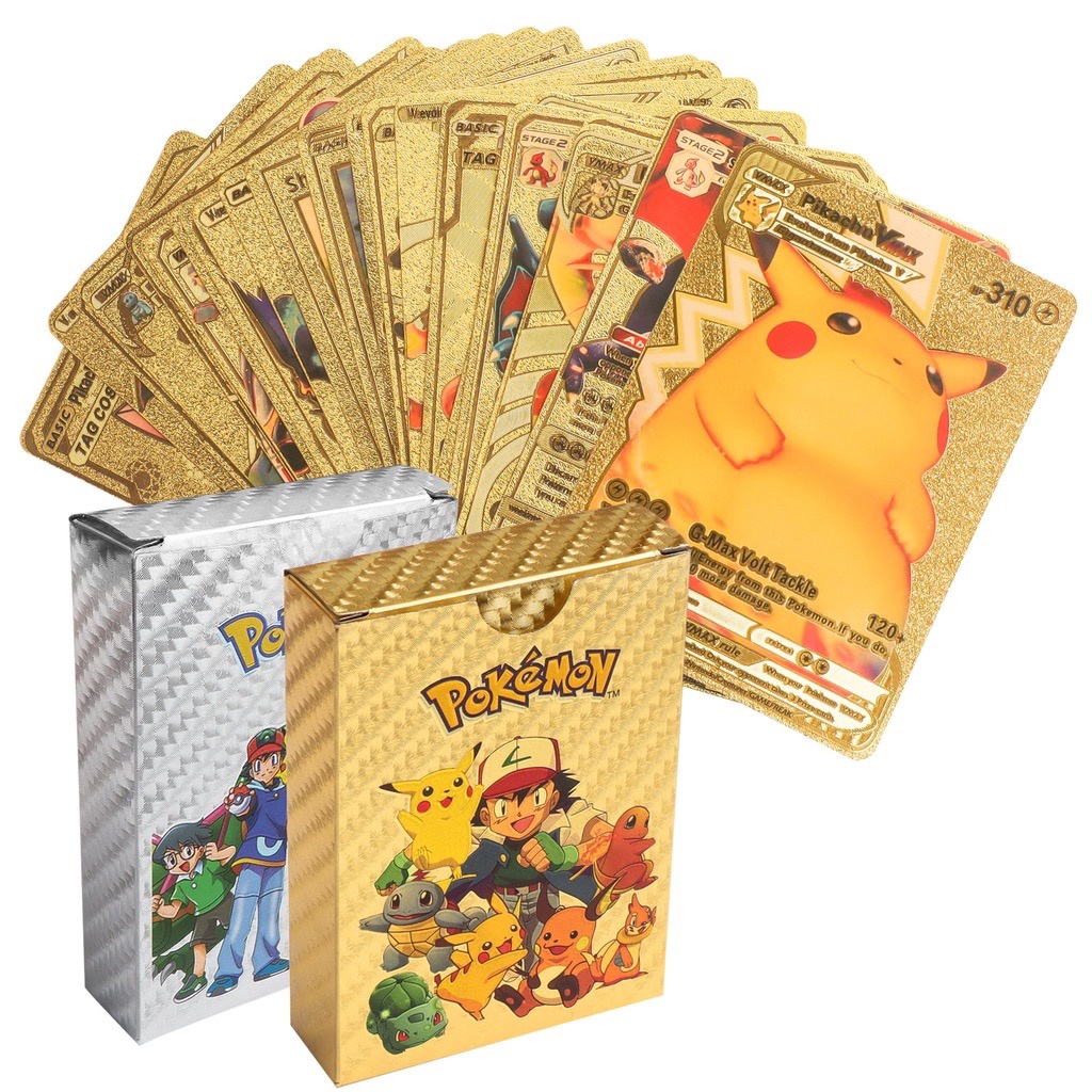 55 Kartu Pokemon Card Gold Cards V Vmax Pokemon Card Silver Gold New hadiah Ulang Tahun NEW MIB