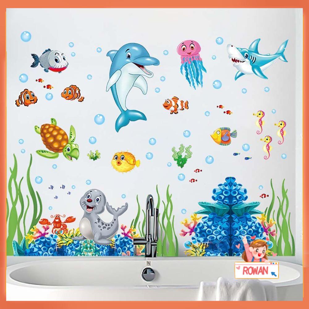 R-flower The Underwater World Wall Sticker Murals Art Rumput Laut Rumah Kamar Mandi Ruang Kantor Hippocampus