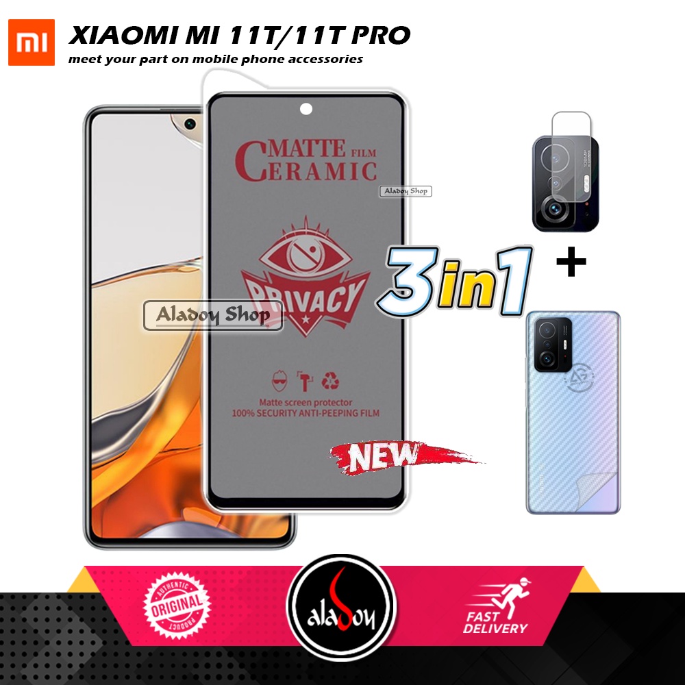 Tempered Glass Anti SPY Xiaomi MI 11T/11T PRO Anti Gores Privacy + Tempered Glass kamera dan Skin Carbon