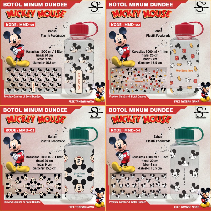 Botol Minum 1 Liter Mickey Mouse BPA FREE Custom Nama