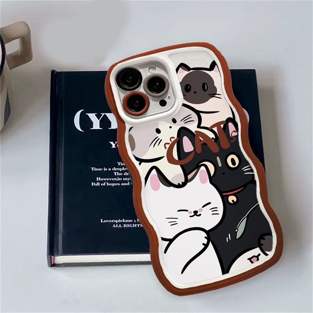 Redmi Note11 Pro Note 11S 10C 10A 9C 9A 10 9T 9 Note10 5G Note10s Note9 Note8 Poco X3 NFC M3 A1 Wavy Edge Case Lukisan Minyak Doodle Kartun Kucing Shockproof TPU Soft Back Cover BY