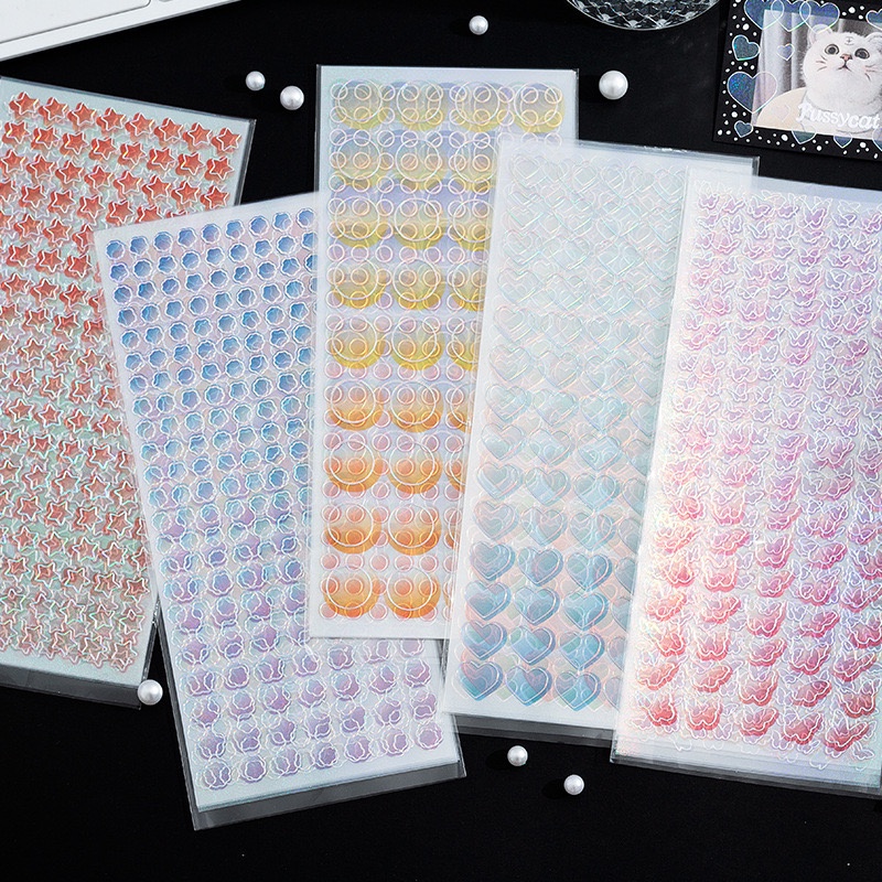 [kstuffind] Set Sticker Warna Kupu Kupu Hati Bunga Bintang Lingkaran Gradien Laser Dekorasi Photocard Lucu Warna Warni Gradation Scrapbook Love Star Butterfly Dot Transparent Transparan DIY Aesthetic Toplader Decoration Journal Jurnal Stiker PC Koleksi Mu