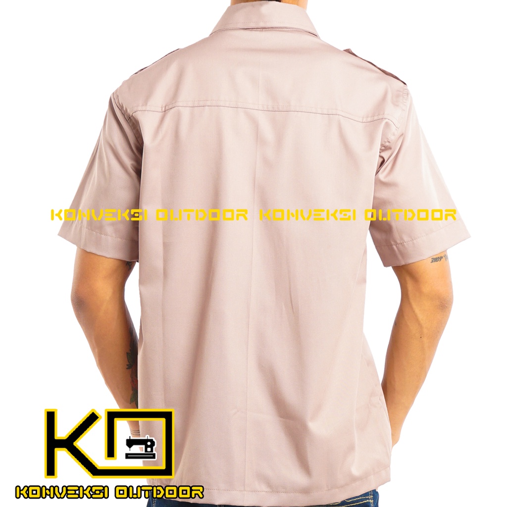 BAJU KEMEJA LAPANGAN SERAGAM ATASAN PDL PDH OUTDOOR LENGAN PENDEK - Pakaian Kerja Kantor Group Cargo Gunung Taktikal Comunitas Kemeja Dinas PNS Safari Satpam Security Keamanan American Amerika Paspampres Partai Prabowo - Warna Cream Konveksi Outdoor