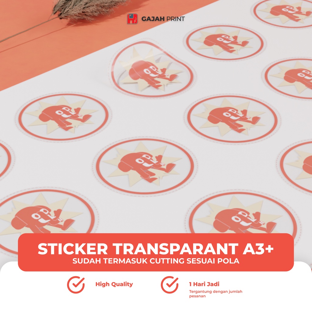 

Stiker Label Transparant A3+ Cutting Kiss Cut /Cetak sticker transparan