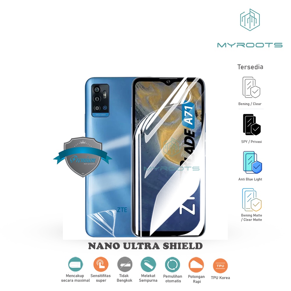 Anti Gores Jelly Hydrogel ZTE Nubia Neo - Blade A51 A71 - Blade V50 Design 4G 5G Nano Ultra Shield Myroots Anti Spy - Glare Matte - Blue Ray