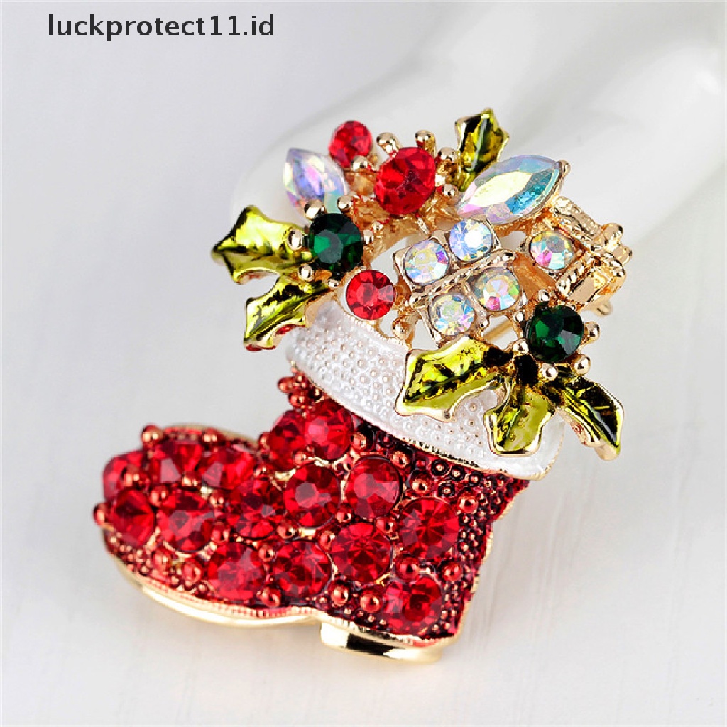 /Fashion Hot// Fashion// 1X Baru Berlian Imitasi Kristal Natal Stocking Boot Pin Bros Xmas Hadiah Nada Emas.