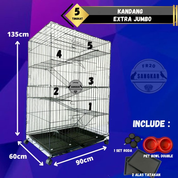 KANDANG KUCING 5 TINGKAT EXTRA JUMBO UKURAN 90X60X135CM - FRSANGKAR