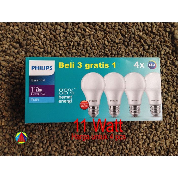 PAKET LAMPU PHILIPS LED ESSENTIAL PUTIH MULTIPACK - 11 WATT