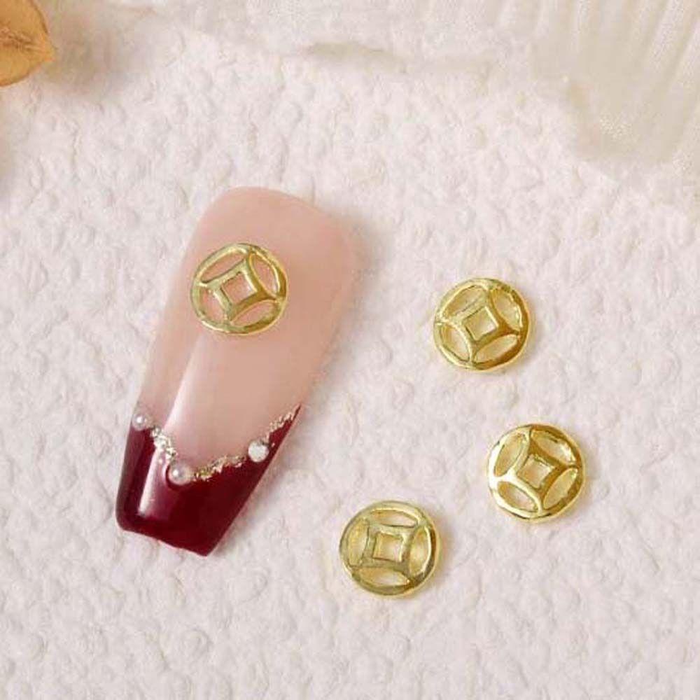 Needway Dekorasi Kuku Imlek Koin Berbentuk Pesona Kuku Fashion Berongga Tanda Dolar Nail Art Perhiasan Karakter Cina Manicure Aksesoris