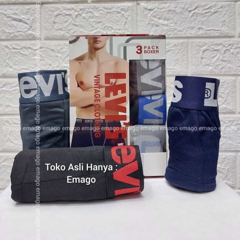 EMAGO - 3 pcs Celana Dalam Boxer Pria | CD pria Impor | Celana Pendek Pria | Boxer Pria dewasa | Pakaian dalam pria