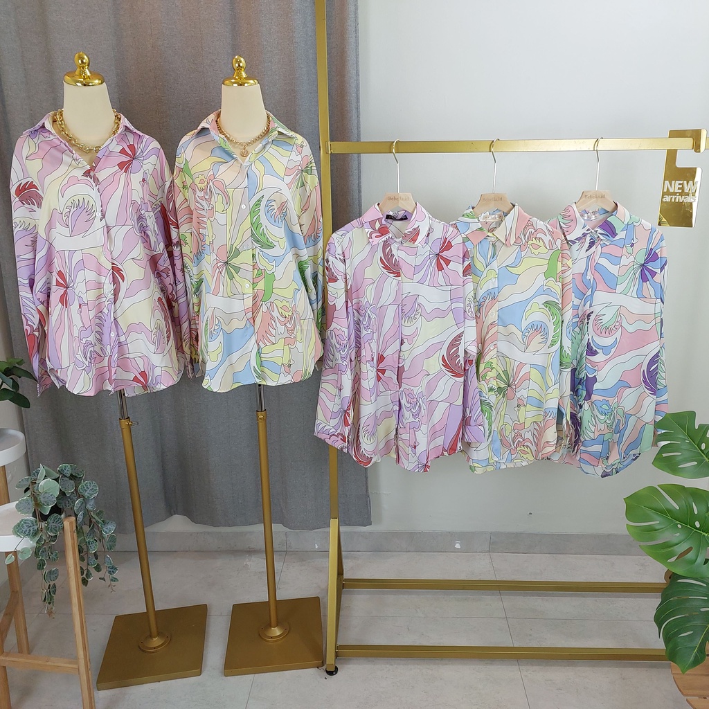 KEMEJA NOK BANGKOK OVERSIZED MOTIF ABSTRACT FLORA FASHION WANITA IMPORT BANGKOK