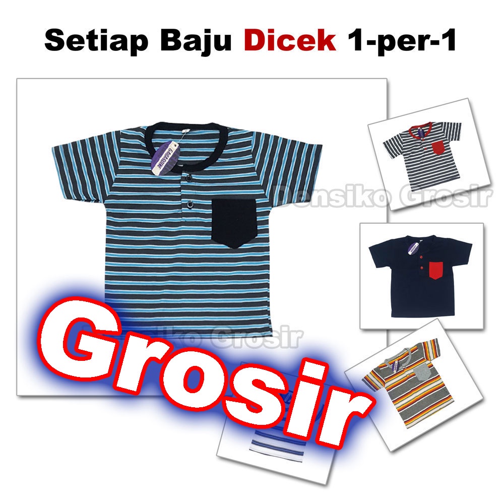 [GROSIR] 1 lusin Kaos Anak Premium Salur &amp; Polos (1-7th) Baju Dengan Kancing &amp; Saku